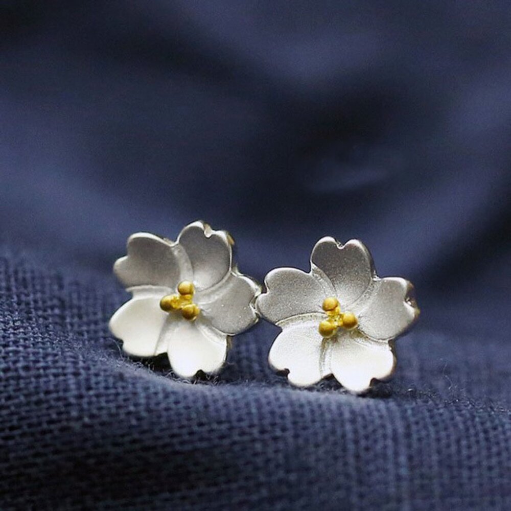 21150 Silver Plated Cute Tiny Blossom Flower Stud Earrings | Minimalist Studs